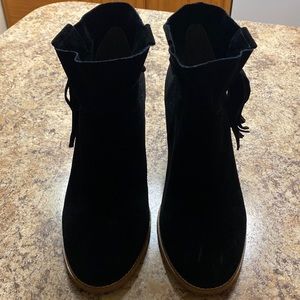 Womens black suede boots wooden chunky heal